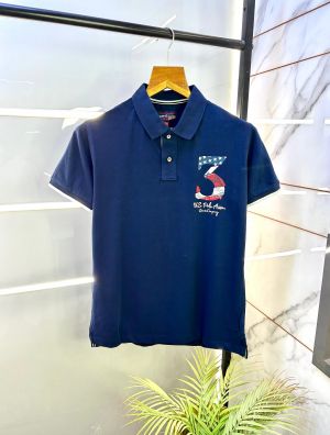 Us Polo Navy Printed Collar Neck Premium T-shirt F2845-NY