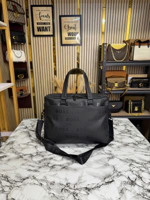 Hugo_Boss Premium Classic Printed Laptop Bag With Strap (Black-7804)