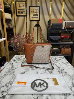 Michael_Kors Raven Large Logo Tote Bag With Dust Bag (Beige Brown)