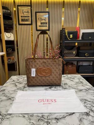 Guess Stone Eco Mietta Tote With Dust Bag (Brown)