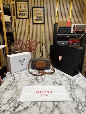 Guess Womens Eco Mietta Flap Shoulder Bag with box and dust bag including carry bag (Brown)