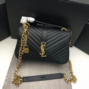 YSL SAINT LAURENT Grain De Poudre Matelasse Chevron Medium Monogram Satchel Black with box 536 (5246)