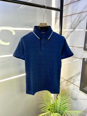 Michael_Kors Monogram Print Blue Polo Premium Collar neck T-shirt F3236-BU
