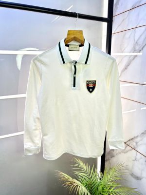 Gucc i White Polo Neck Full Sleeves Premium Collar T-shirt F3083-WH