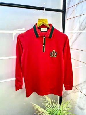 Gucc i Red Polo Neck Full Sleeves Premium Collar T-shirt F3083-RE