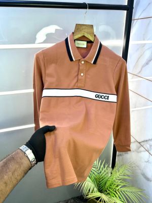Gucc i Brown Polo Neck Full Sleeves Premium Collar T-shirt F3083-BR
