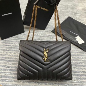 Ysl_ Lou Lou Medium Black Gold With Double box