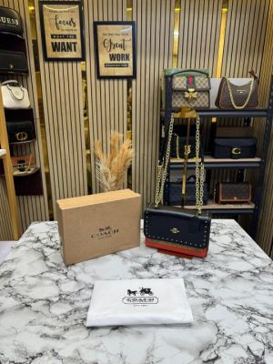 COAC_H KLARE CROSSBODY SIGNATURE CANVAS WITH RIVETS OG BOX AND DUST BAG PREMIUM QUALITY (BLACK)