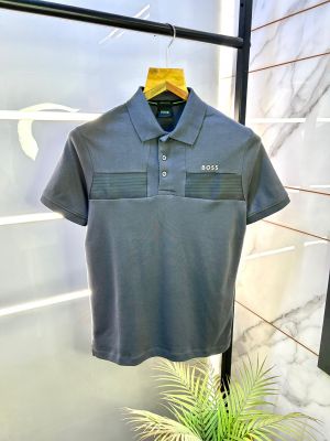 Hugo_Boss Grey Premium Collar Neck Polo T-shirt F2876-GY2