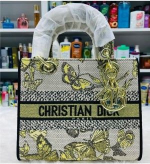 CHRISTIAN DIO_R LADY BUTTER FLY PRINT PREMIUM QUALITY WITH OG DOUBLE BOX & DUST BAG YELLOW 