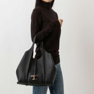 Tods T Timeless Premium Quality Leather Bag With Extra Pouch & OG Magnetic Box With Dust Bag (Black - 444)