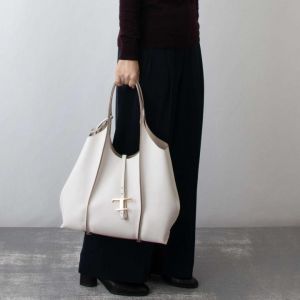 Tods T Timeless Premium Quality Leather Bag With Extra Pouch & OG Magnetic Box With Dust Bag (White - 445)