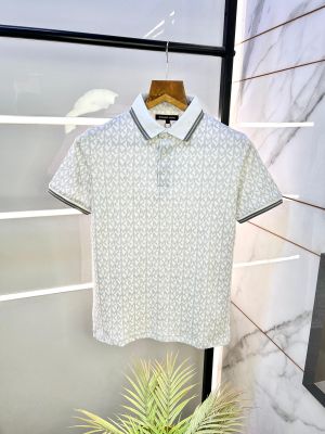 Michael_Kors Monogram Print White Polo Premium Collar neck T-shirt F3236-WH