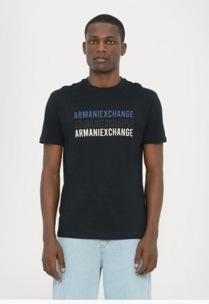 Arman i Exchange Black Premium Imported 240 GSM Interlock Fabric Round Neck Printed Logo Tshirt 3020