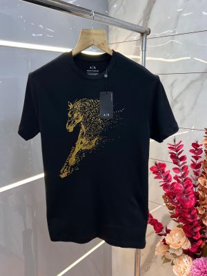 Arman i Exchange Black Premium Imported 240 GSM Interlock Fabric Round Neck Printed Logo Tshirt 3327