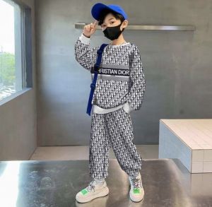 Christian Dio_r Monogram Print Navy Blue Turkey Imported Premium Cord Set For Kids With Brand Packaging (DN561)