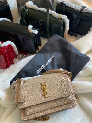 Ysl Sunset Croc Skin Shoulder Sling Bag With Original Box & Dust Cover Packaging