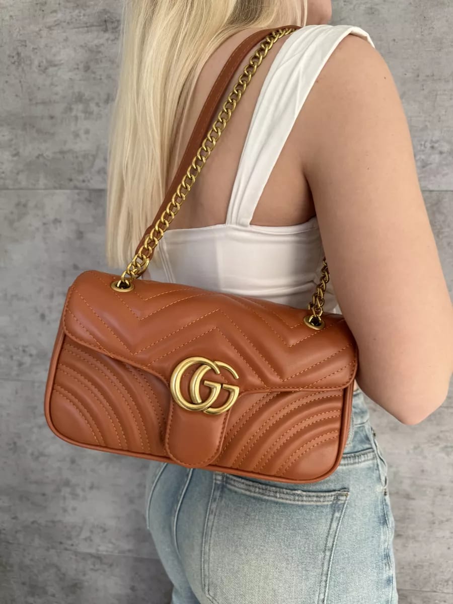 Gucc_i Marmont Matelass Shoulder Bag in Brown with Dust Bag (2391)