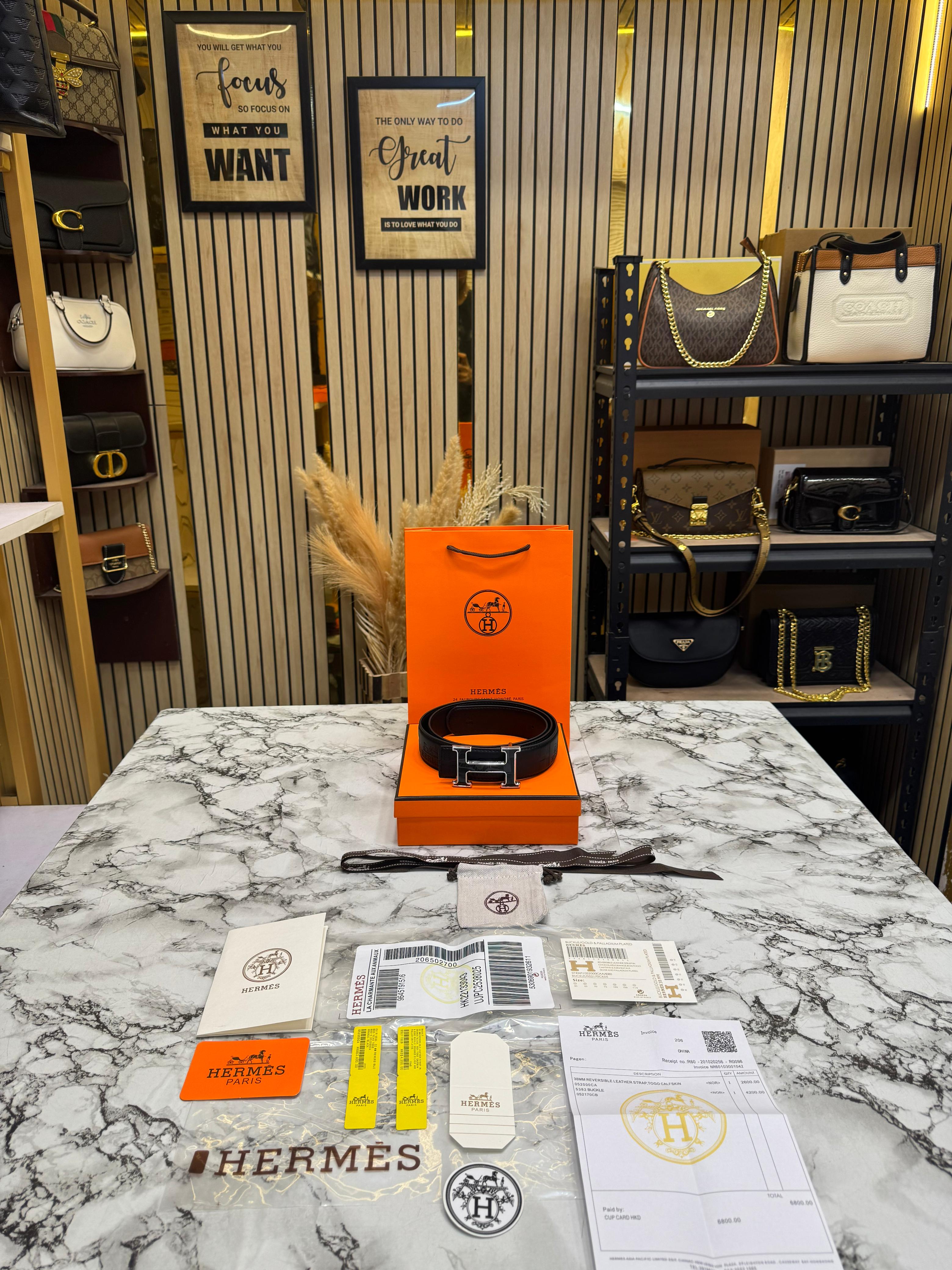 Hermes Black Leather Belt With H Buckle Includes Box Dust Bag And Carry Bag (3-2)