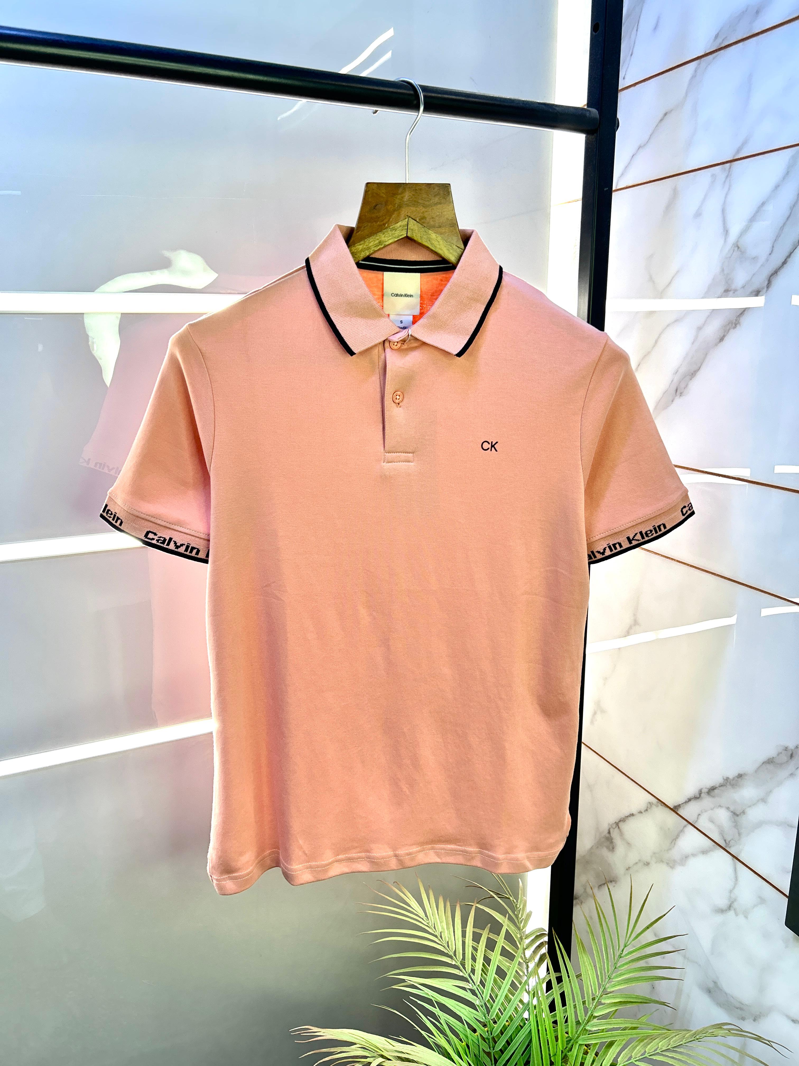 Calvin_Klein Pink Premium Collar Neck Polo T-shirt F2874-PI