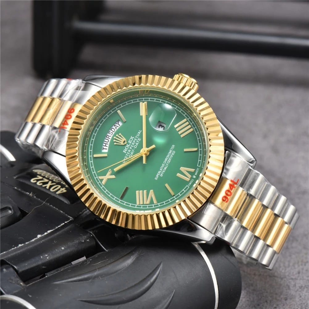 Role_x Oyster Perpetual Day Date 40 Battery 2Ton-Gold-Green