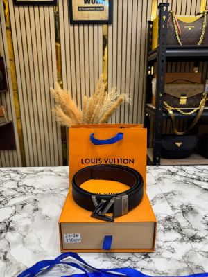 Louis_Vuitton Black Leather Belt With LV Initiales Buckle  Includes Box and Carry Bag (24-2)