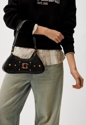 Guess Mintha Top Zip Shoulder Bag With Box Dust Bag Including Carry Bag (Black)