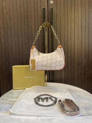 Michael-Michael-Kors Cora Medium Signature PVC Zip Pouchette Crossbody Bag Brown with box 70