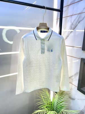 Ralph_Lauren White Knitted Full Sleeves Premium Collar T-shirt F2989-WH