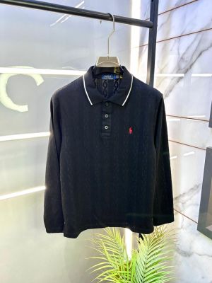 Ralph_Lauren Black Knitted Full Sleeves Premium Collar T-shirt F2989-BL