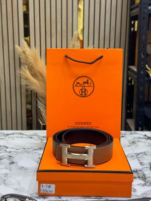 Hermes Tan Leather Belt with Polished H Buckle Includes Box and Carry Bag (1-1)