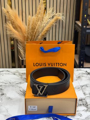 Louis_Vuitton Black Embossed Monogram Belt With LV Initials Buckle Includes Box and Carry Bag (9-5)
