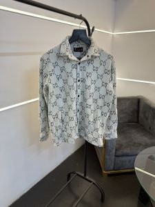 Gucc i Grey imported soft fabric monogram shacket with front open and brand buttons