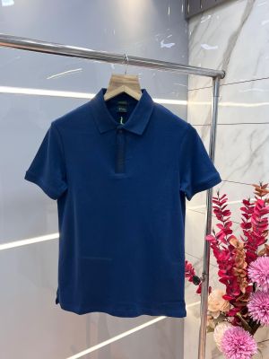 Hugo Bos s Inkblue Premium 240 gsm interlock compact cotton fabric Polo Tshirt with Front Design and Emboss Logo 3367