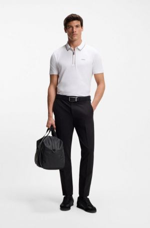 Hugo Bos s White Premium 240 gsm interlock compact cotton fabric Polo Tshirt with Collar Design and Emboss Logo Zip Style 3364