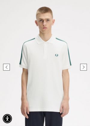 Fred Perr y White Premium Cotton Lycra Pique fabric Polo Tshirt with Shoulder Strip Design and Embroidered Logo 2929