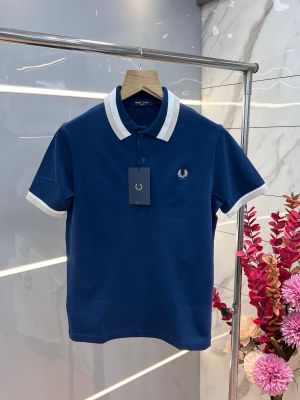 Fred Perr y Blue Premium Cotton Lycra Pique fabric Polo Tshirt with Collar Design and Embroidered Logo 3377