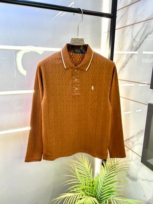 Ralph_Lauren Brown Knitted Full Sleeves Premium Collar T-shirt F2989-BR