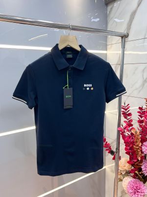 Hugo Bos s Navy Premium 240 gsm interlock compact cotton fabric Polo Tshirt with Collar Design and Emboss Logo 3365