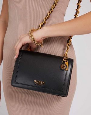 Guess Elliana Abey Convertible Flap Xbody Shoulder Bag With Box And Dust Bag (Black)