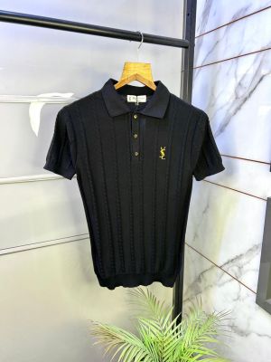 Ysl Black Knitted Polo Premium Collar Neck T-shirt F3130-BL
