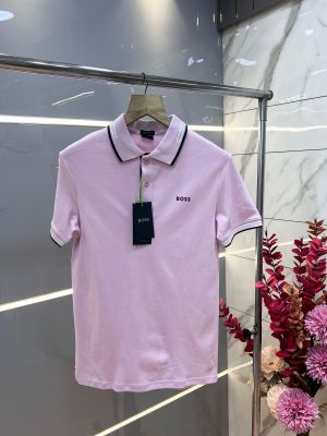 Hugo Bos s Pink Premium 240 gsm interlock compact cotton fabric Polo Tshirt with Collar Design and Emboss Logo 3362