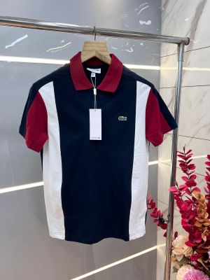 Lacost e Navy Premium Cotton Lycra Pique fabric Polo Tshirt with Front Design and Embroidered Logo 3390