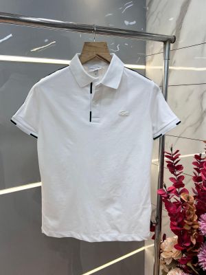 Lacost e White Premium Cotton Lycra Pique fabric Polo Tshirt with Front Design and Embroidered Logo 3385