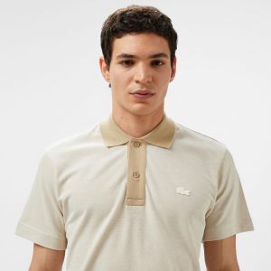 Lacost e Cream Premium Cotton Lycra Pique fabric Polo Tshirt with Front Design and Embroidered Logo 3389