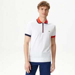 Lacost e White Premium Cotton Pique fabric Polo Tshirt with Collar Design and Embroidered Logo Zip Style 3111
