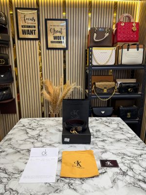 Calvin_Klein Black Leather Belt With Signature CK Initial Buckle With Box Dust Bag Including Carry Bag (11-2)