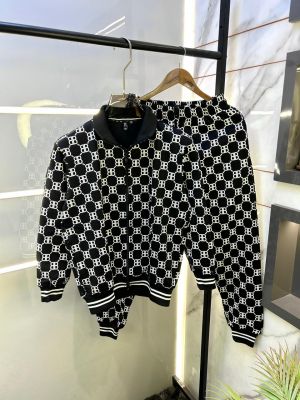Balenciaga Black Monogram Allover Print Super Premium Track Suit F3286-BL