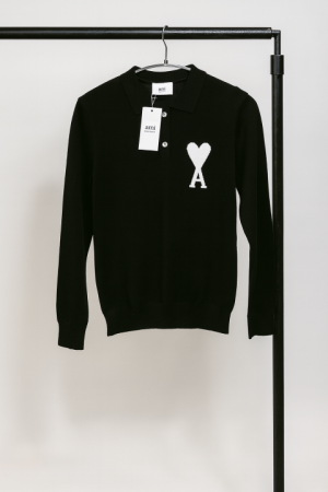 Ami Paris Black Knitted Polo Full sleeves IMPORTED