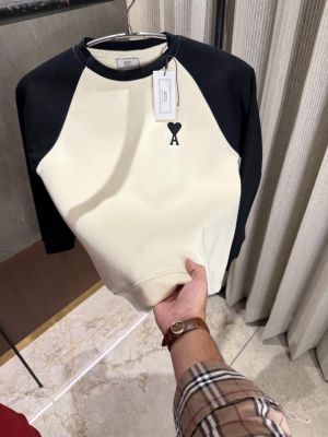 Ami Paris White Full sleeves Sweatshirt Warm cotton Imported